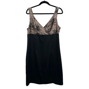 Allen B Womens Cocktail Dress Champagne Lace Overlay Lined Vented Black Sz 14*